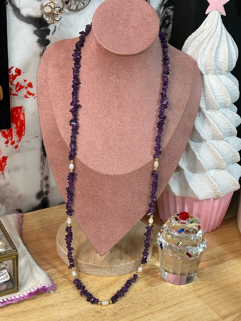 Vintage Amethyst & Freshwater Pearl Necklace - Picture 2 of 8